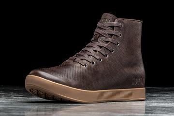 Men's Nobull High-Top Brown Leather Trainers Brown | SG M2351Q